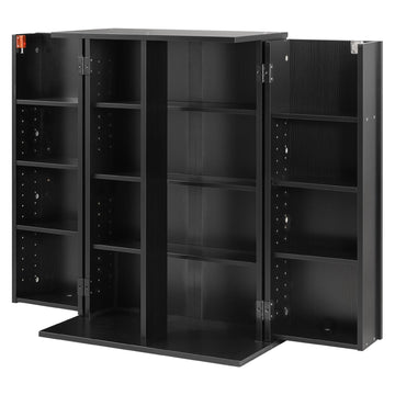 Media Storage Cabinet With Doors, 4-Tier, Black