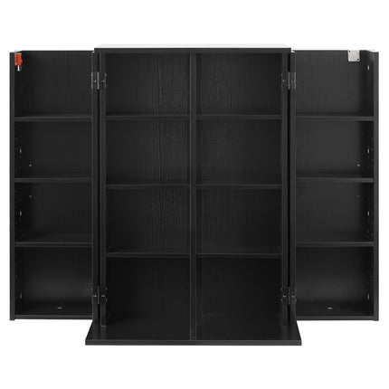 Media Storage Cabinet With Doors, 4-Tier, Black