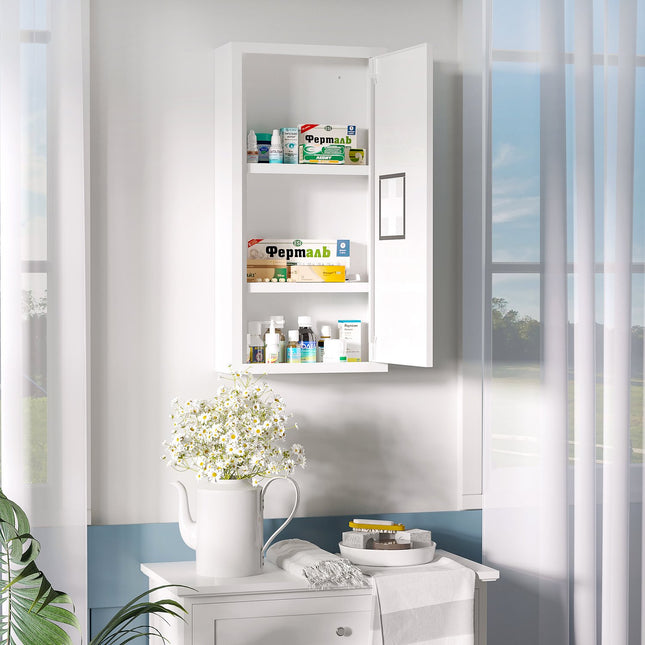 White medicine cabinet for first aid, magnetic closure, 40x15x53.5 cm