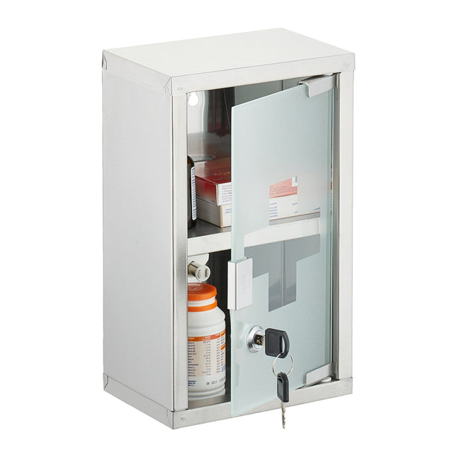 Medicine Cabinet, Frosted Glass, 2 Compartments, Lockable