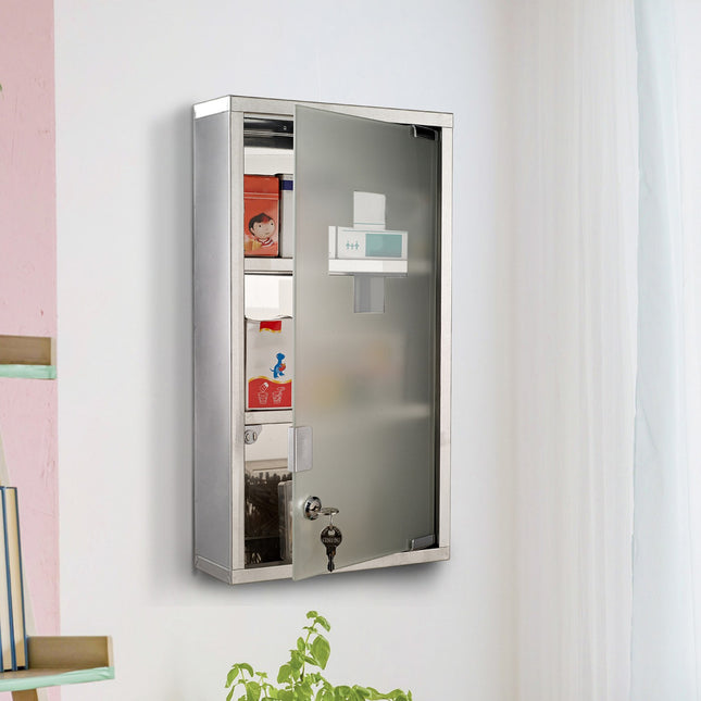 Medicine cabinet in stainless steel, 3 compartments, 25x12x48cm