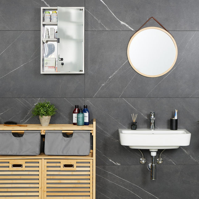 Medicine Cabinet with Lockable Glass Door, 3 Compartments