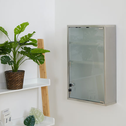 Medicine Cabinet with Lockable Glass Door, 3 Compartments