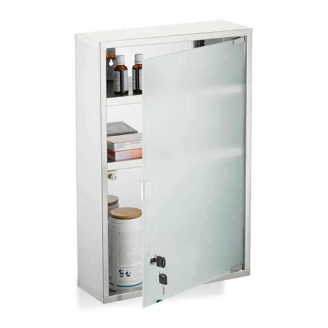 Medicine Cabinet with Lockable Glass Door, 3 Compartments