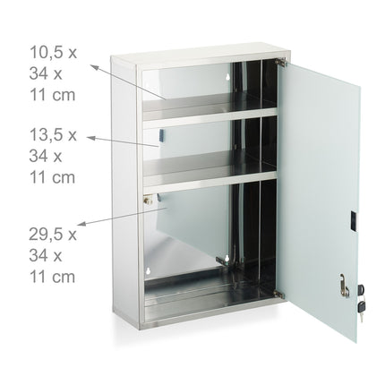 Medicine Cabinet with Lockable Glass Door, 3 Compartments