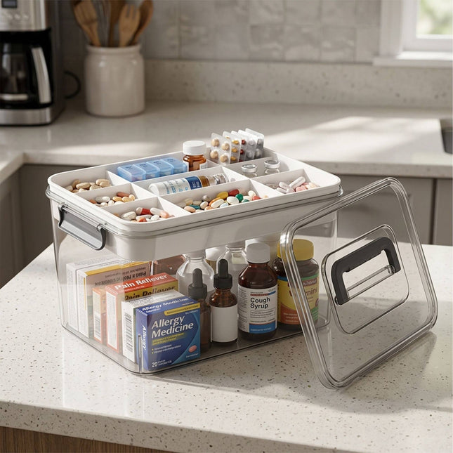 Medicine Storage Box, Clear Plastic With 7 Compartments