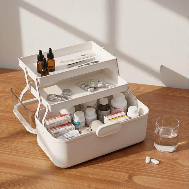 Medicine Storage Box – Fold-Out, 5 Compartments, 3 Levels