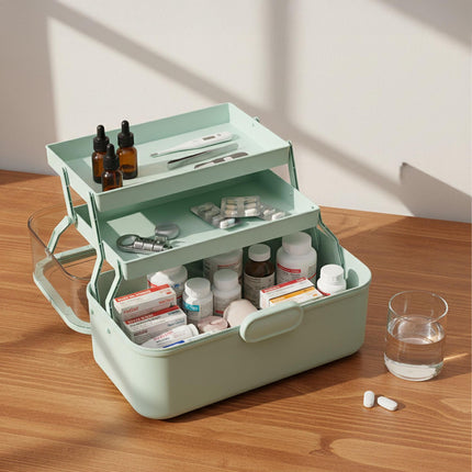 Medicine Storage Box – Fold-Out, 5 Compartments, 3 Levels