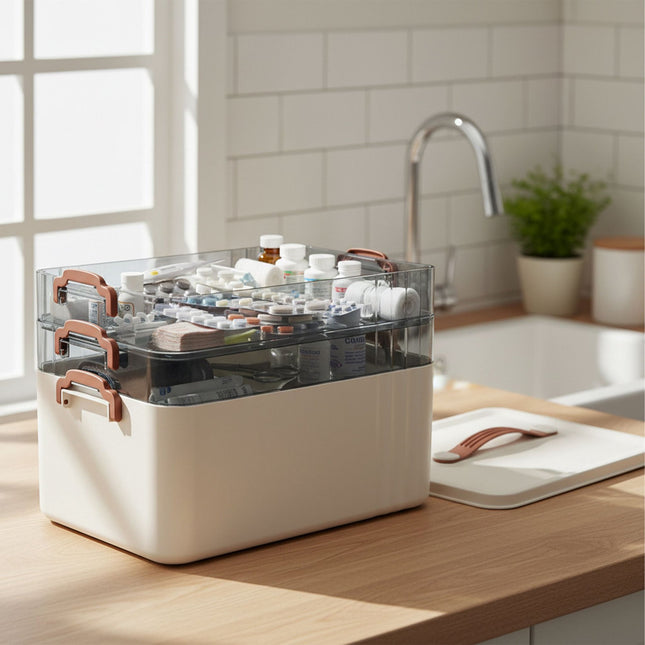 Medicine Storage Box – Plastic, 2 Clear Removable Inserts