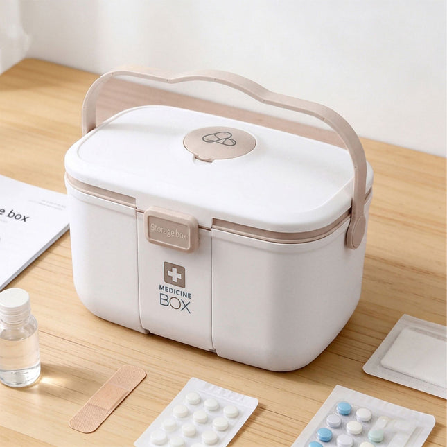 Medicine Storage Box – Removable 3-Section Tray, Lid Pills