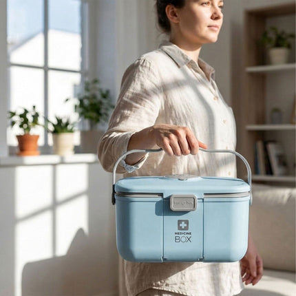 Medicine Storage Box With 3-Section Insert, Lid Tray