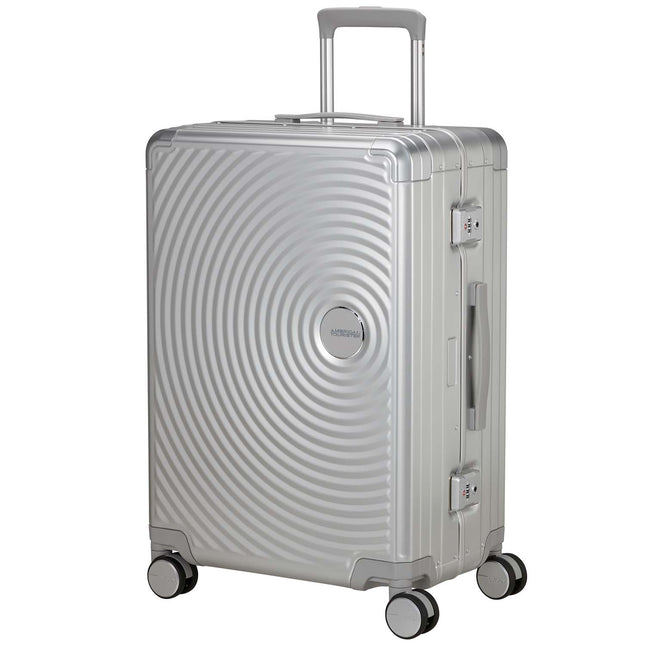 Medium Silver Aluminum Suitcase, 68 cm, 4 Wheels, TSA Lock