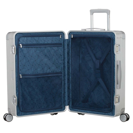 Medium Silver Aluminum Suitcase, 68 cm, 4 Wheels, TSA Lock