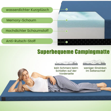Memory foam camping mattress roll-up camping mat with waterproof coating 188 x 97 x 6.5 cm blue