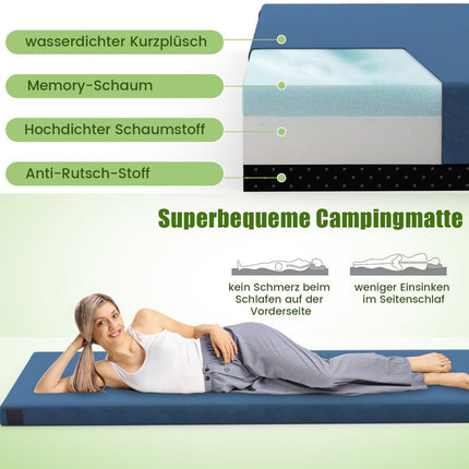 Memory foam camping mattress with waterproof coating 188 x 78 x 6.5 cm dark blue