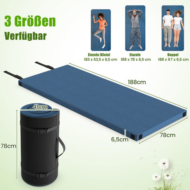Memory foam camping mattress with waterproof coating 188 x 78 x 6.5 cm dark blue