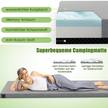 Memory foam camping mattress with waterproof coating 188 x 78 x 6.5 cm gray
