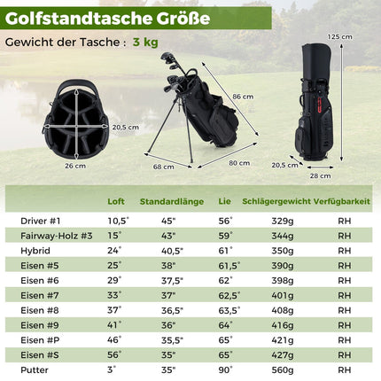 Men's Right-Handed Golf Club Set with Stand Bag