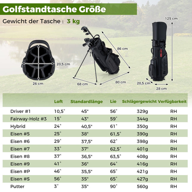 Men's Right-Handed Golf Club Set with Stand Bag