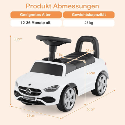 Mercedes-Benz Ride-On Toy Car with Steering Wheel, White