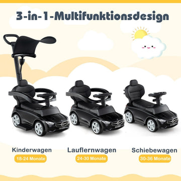 Mercedes-Benz ride-on car 3-in-1 ride-on vehicle with push handle ride-on car for children aged 1 year and over black