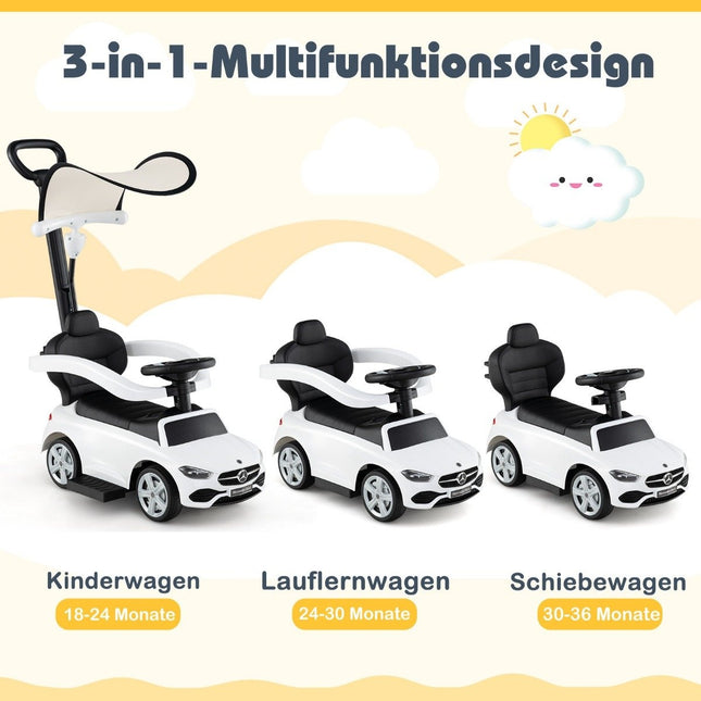 Mercedes-Benz ride-on car 3-in-1 ride-on vehicle with push handle ride-on car for children aged 1 year and over white