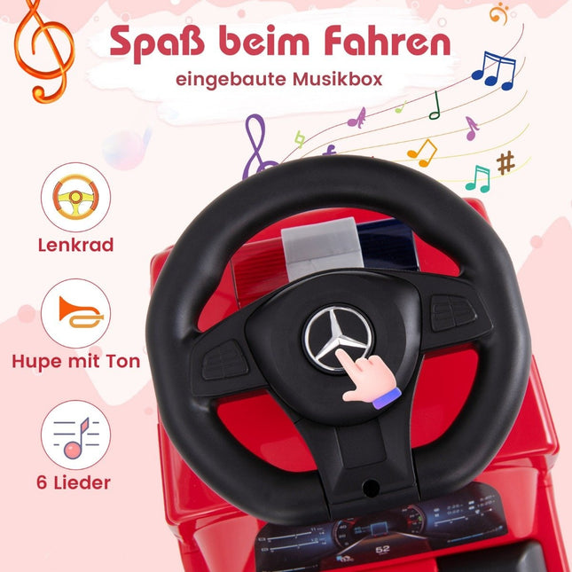 Mercedes Benz ride-on car, push car with storage space, fire engine with red warning lamp