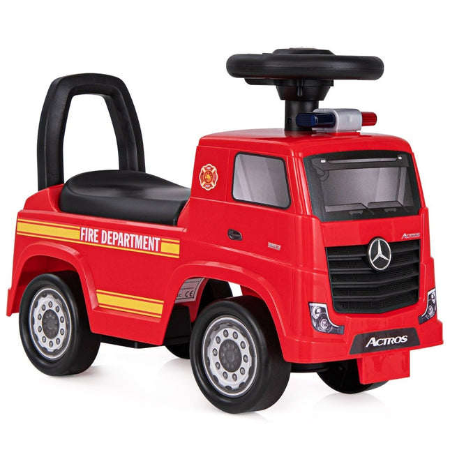 Mercedes Benz ride-on car, push car with storage space, fire engine with red warning lamp