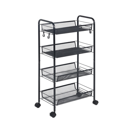 Mesh Trolley with Multi-Level Metal Shelves and Hooks