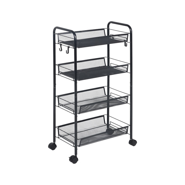 Mesh Trolley with Multi-Level Metal Shelves and Hooks
