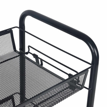 Mesh Trolley with Multi-Level Metal Shelves and Hooks
