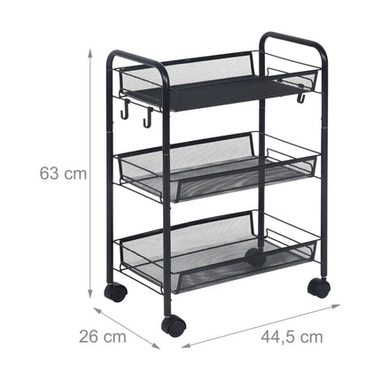 Mesh Trolley with Wheels – Multi-Level Metal Shelves