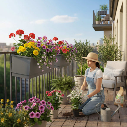 Metal Balcony Planters, Set of 2, With Drainage System