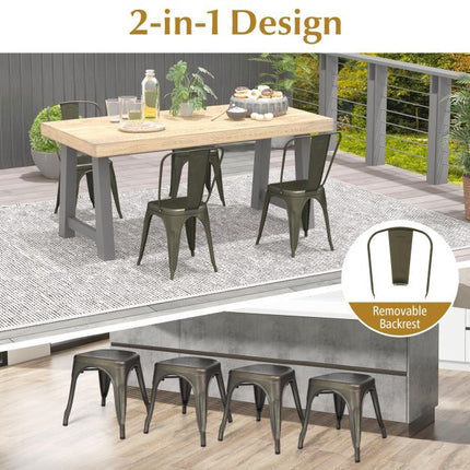 Metal Bar Stools Set of 4, 45 cm, Removable Backrest