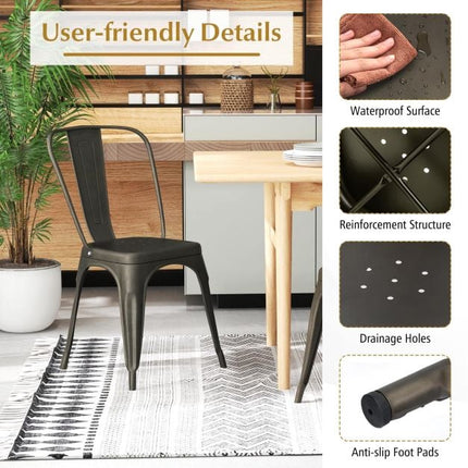 Metal Bar Stools Set of 4, 45 cm, Removable Backrest