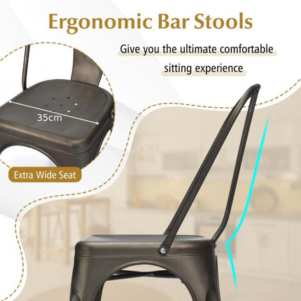 Metal Bar Stools Set of 4, 45 cm, Removable Backrest