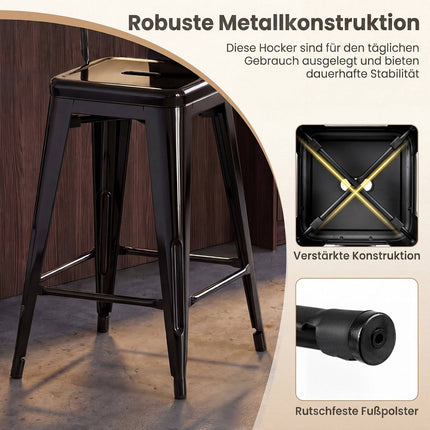 Metal Bar Stools Set of 4, Black, Stackable with Backrests