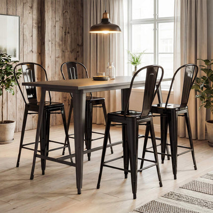 Metal Bar Stools Set of 4, Black, Stackable with Backrests