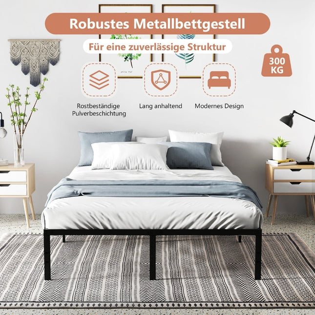 Metal Bed Frame, 160x200 cm, Black, No Box Spring Needed