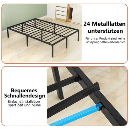 Metal Bed Frame, 160x200 cm, Black, No Box Spring Needed