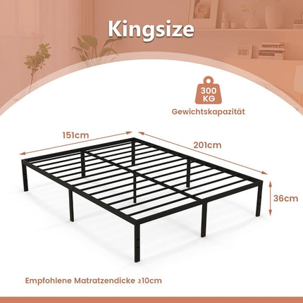 Metal Bed Frame, 160x200 cm, Black, No Box Spring Needed