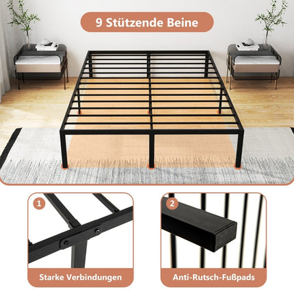Metal Bed Frame, 160x200 cm, Black, No Box Spring Needed