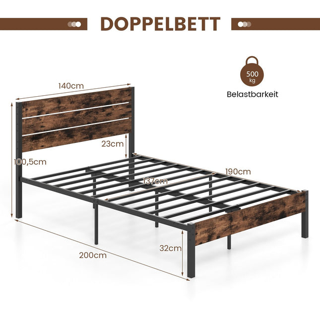 Metal Bed Frame for 200x140 cm Mattress with Storage