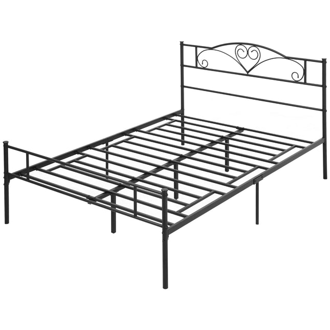Metal Bed Frame with Headboard, 300kg Capacity, Black