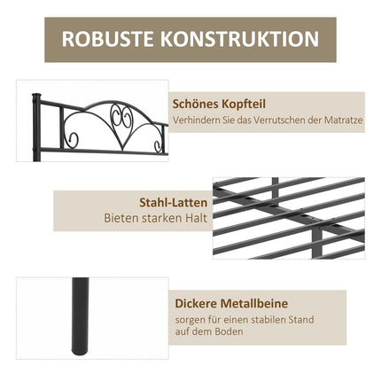 Metal Bed Frame with Headboard, 300kg Capacity, Black