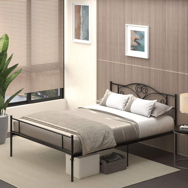 Metal Bed Frame with Headboard, 300kg Capacity, Black