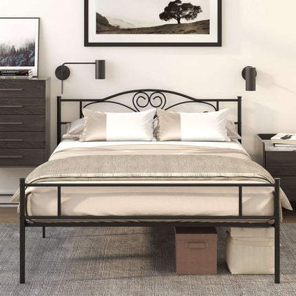 Metal Bed Frame with Headboard, 300kg Capacity, Black