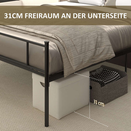 Metal Bed Frame with Headboard, 300kg Capacity, Black