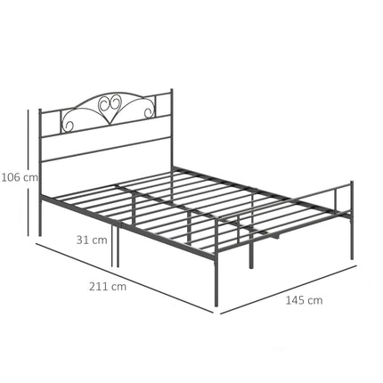 Metal Bed Frame with Headboard, 300kg Capacity, Black