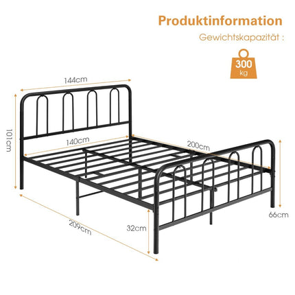 Metal Bed Frame with Headboard and Footboard Modern Platform Bed 209 x 144 x 101 cm Black